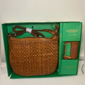 Vilenca Holland genuine leather basketweave crossbody and card case gift box